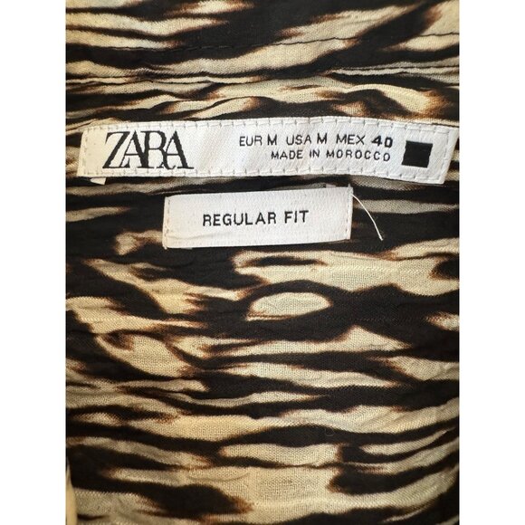2/$30 Zara Size M Womens Zebra Choc Brown Black Ivory Print Button-Up Blouse - Picture 4 of 10